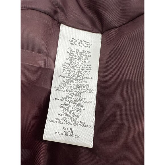 Lauren Ralph Lauren womens XL Burgundy Down Puffer Coat Faux Fur Hooded Jacket - Picture 7 of 10